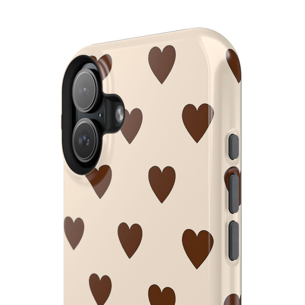 Impact-Resistant Phone Case — Brown Heart Pattern on Beige