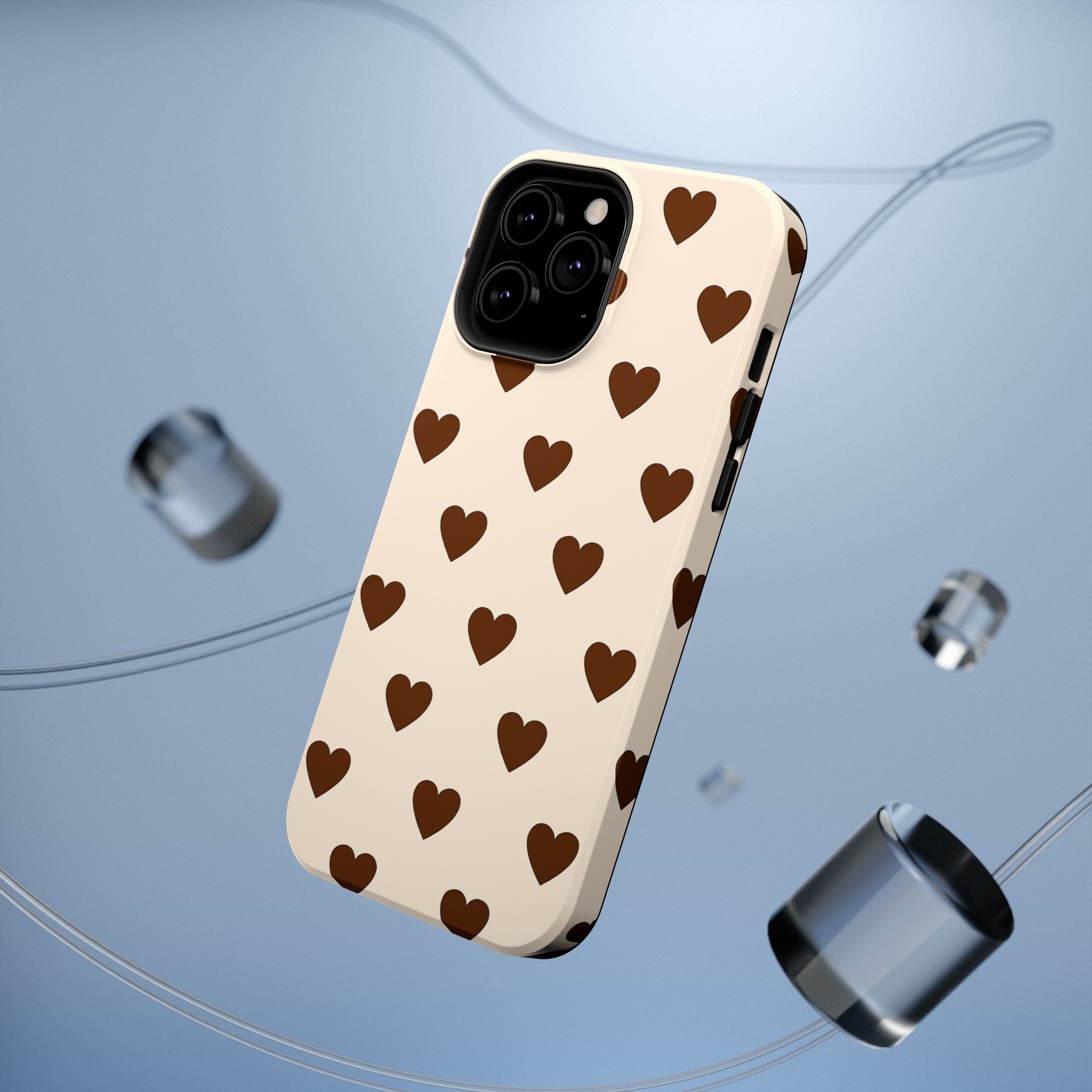 Impact-Resistant Phone Case — Brown Heart Pattern on Beige