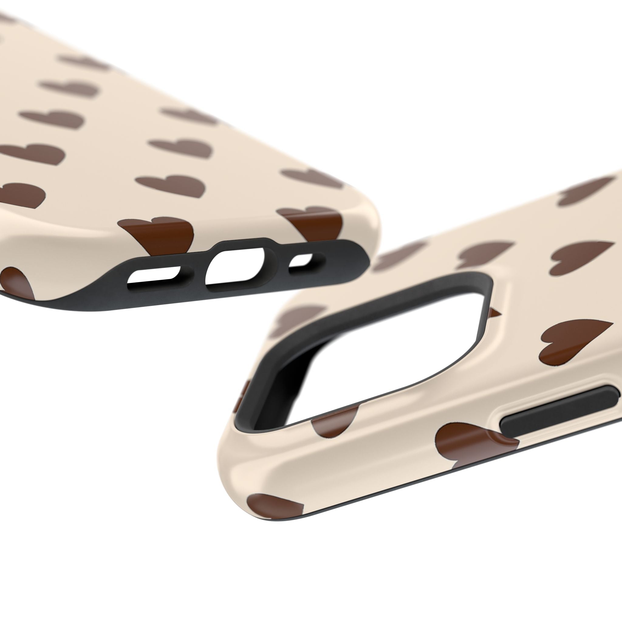 Impact-Resistant Phone Case — Brown Heart Pattern on Beige