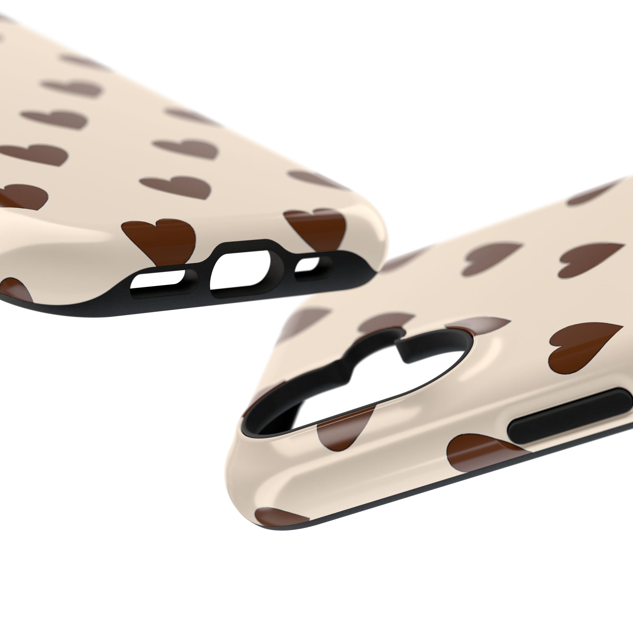 Impact-Resistant Phone Case — Brown Heart Pattern on Beige