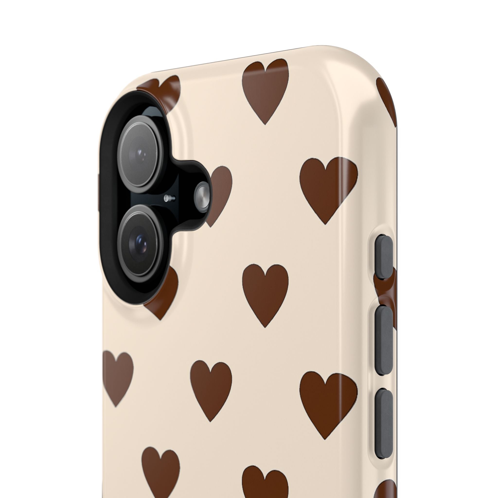 Impact-Resistant Phone Case — Brown Heart Pattern on Beige