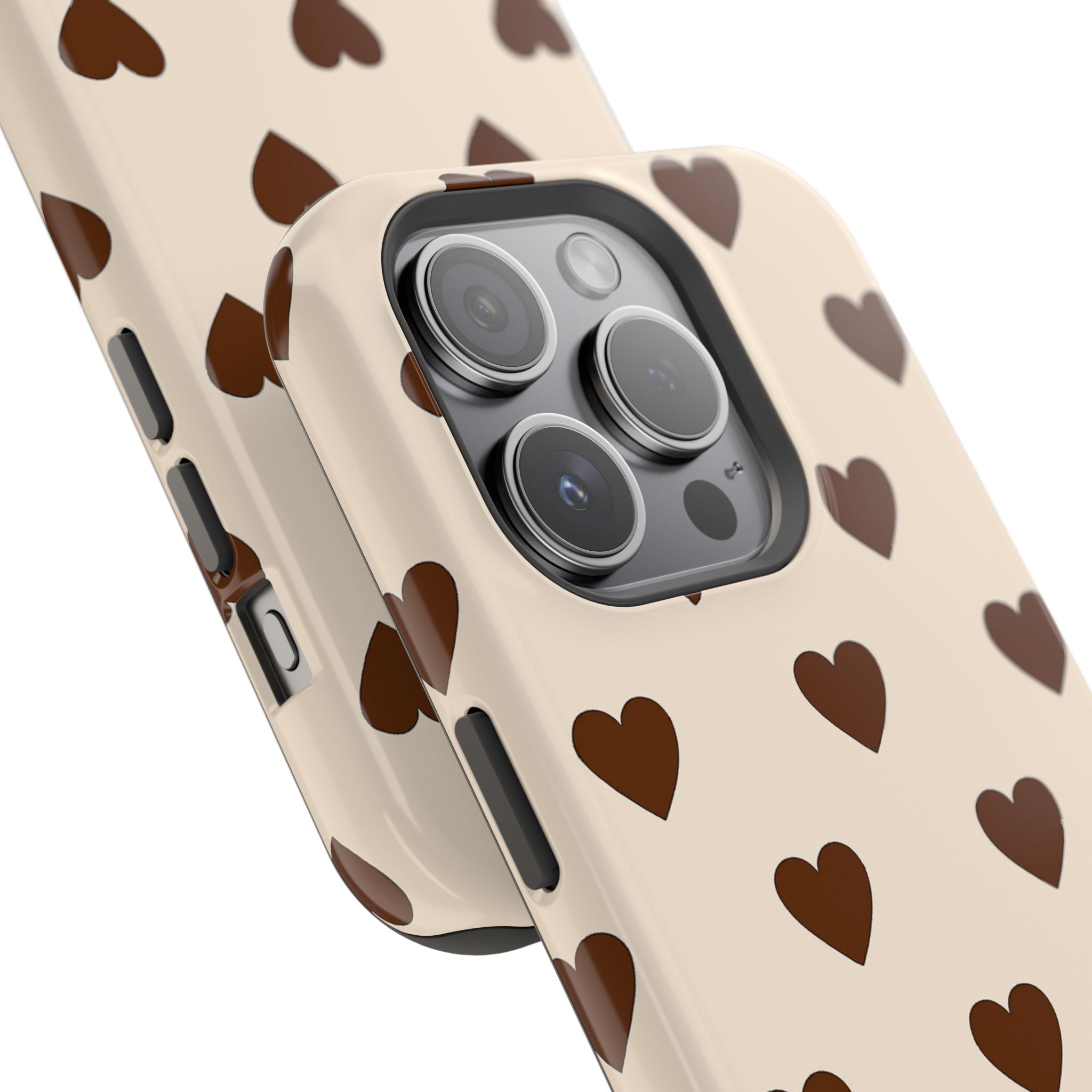 Impact-Resistant Phone Case — Brown Heart Pattern on Beige