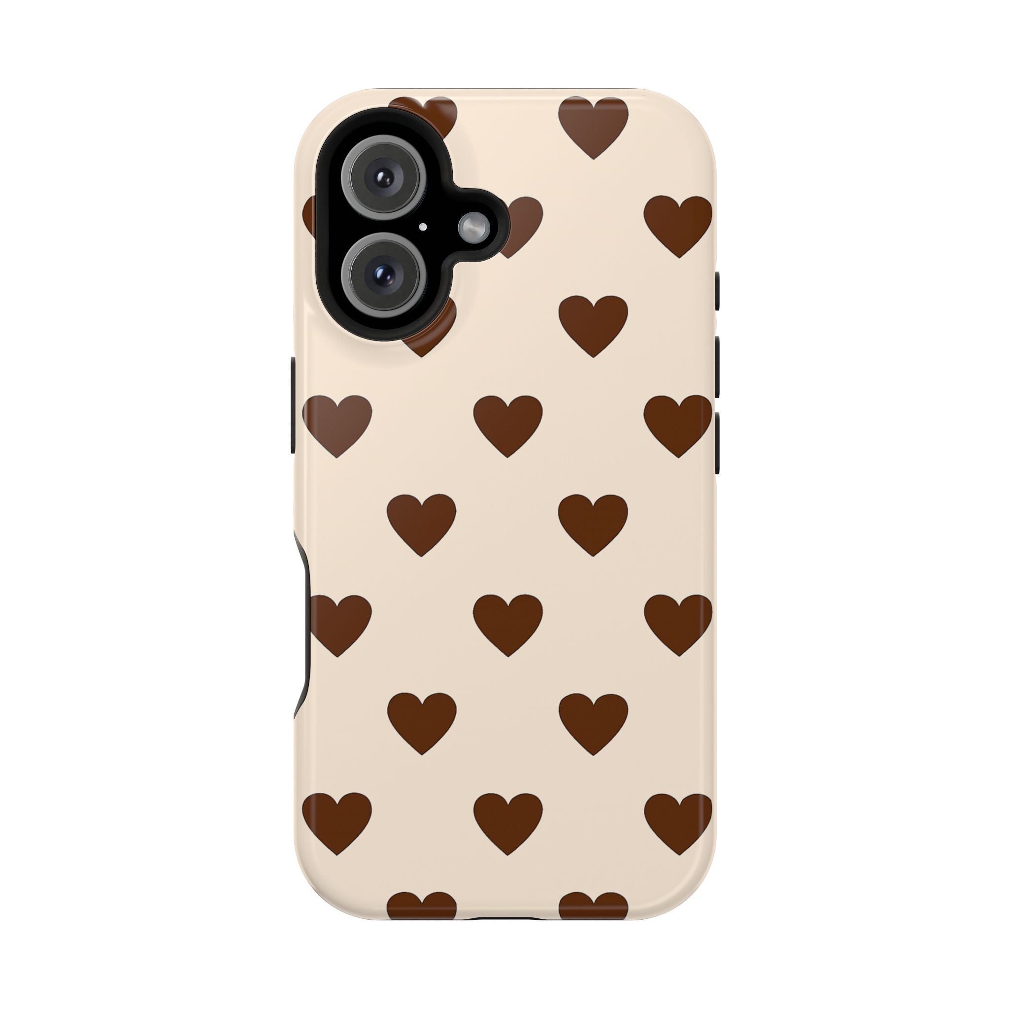 Impact-Resistant Phone Case — Brown Heart Pattern on Beige