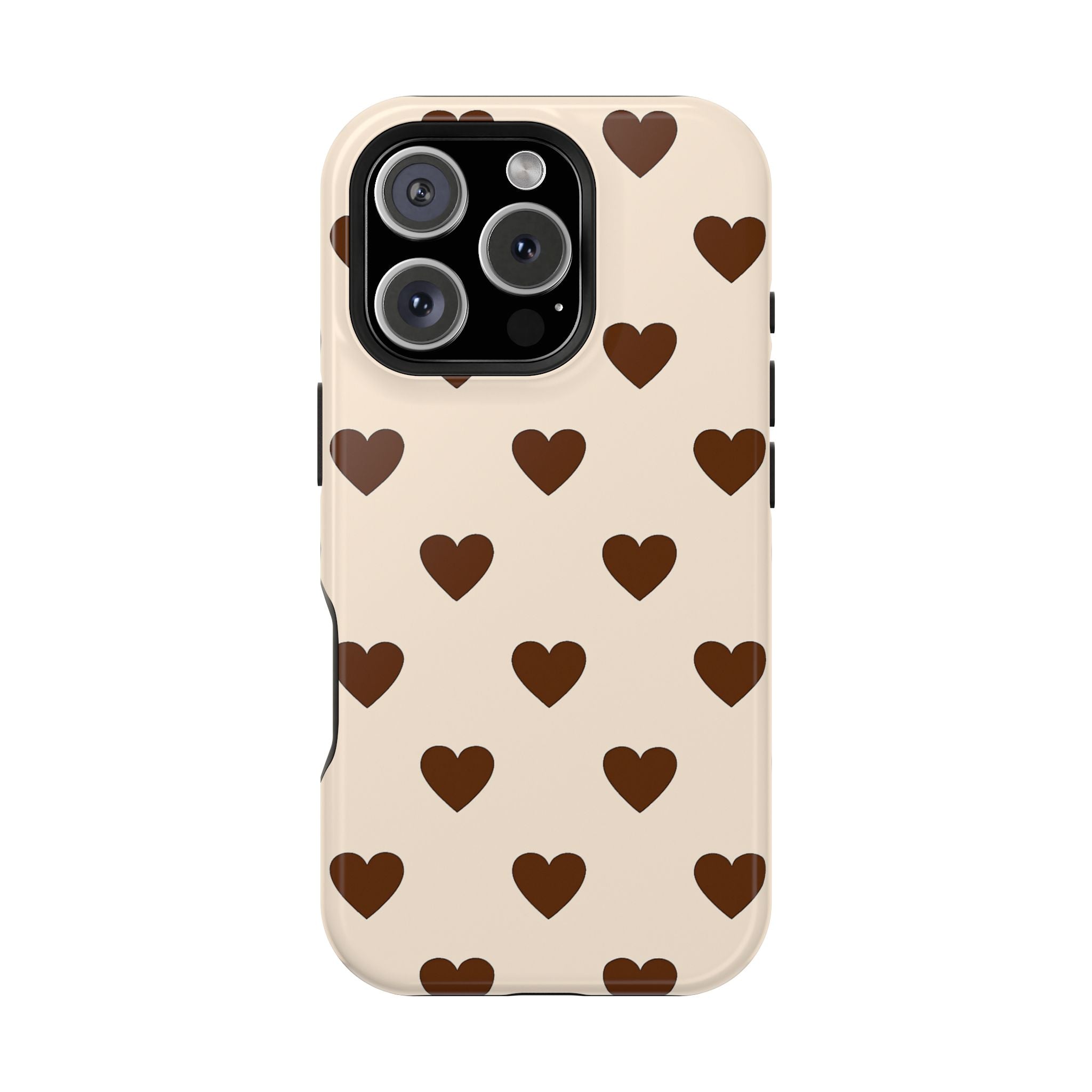 Impact-Resistant Phone Case — Brown Heart Pattern on Beige