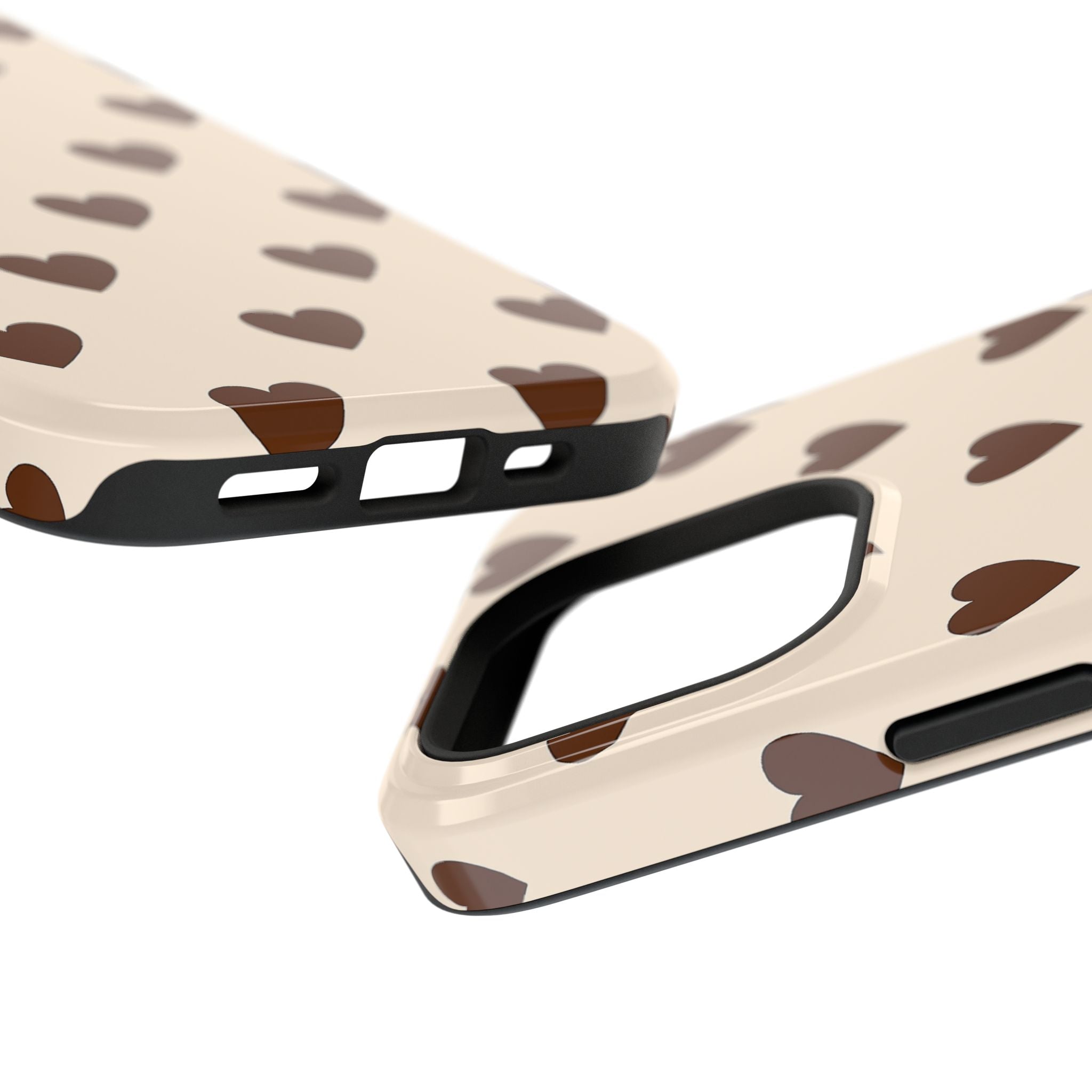 Impact-Resistant Phone Case — Brown Heart Pattern on Beige