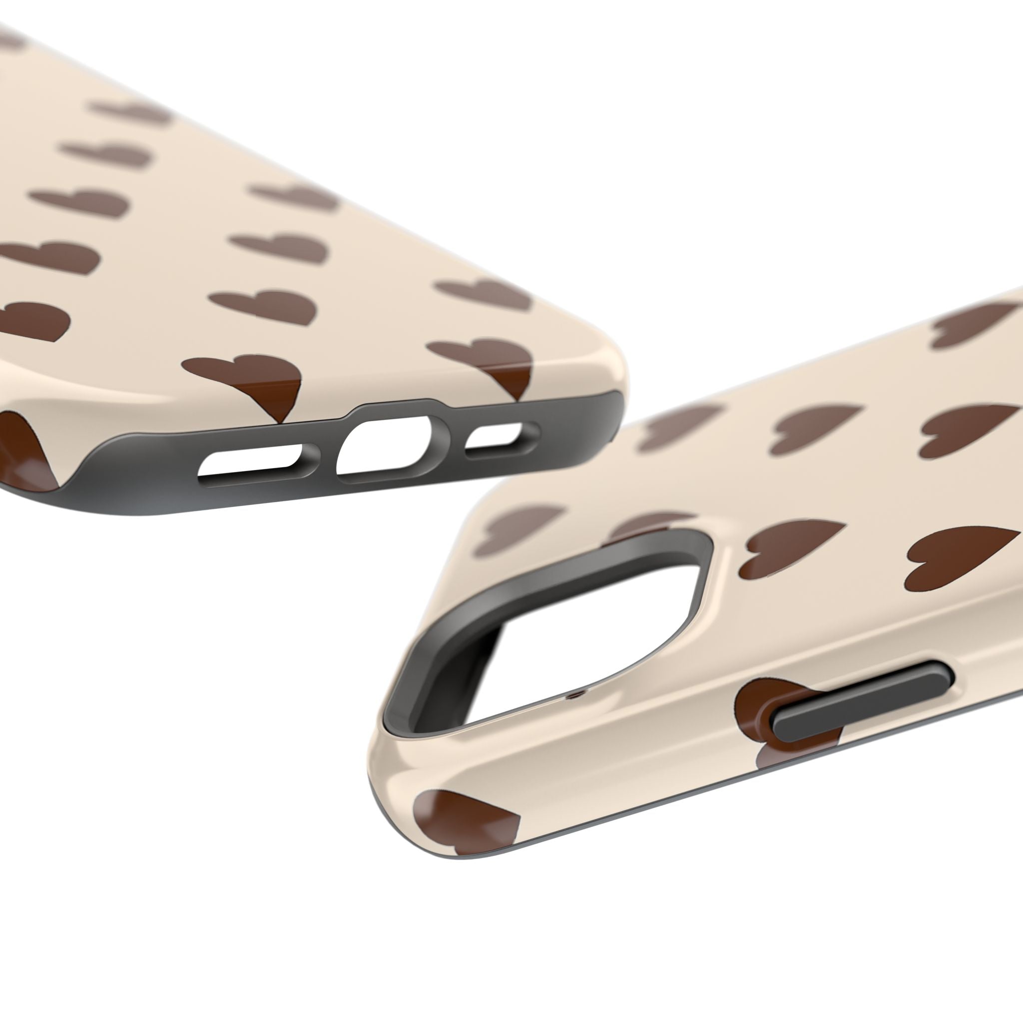 Impact-Resistant Phone Case — Brown Heart Pattern on Beige