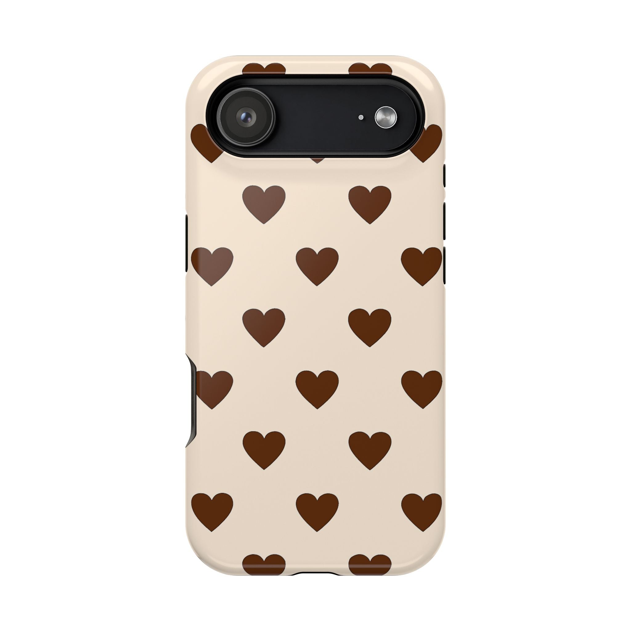 Impact-Resistant Phone Case — Brown Heart Pattern on Beige