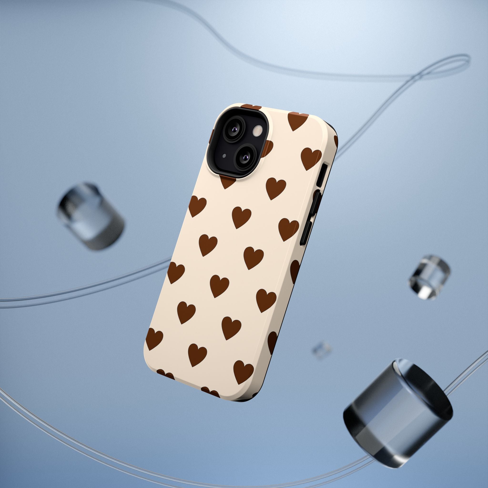 Impact-Resistant Phone Case — Brown Heart Pattern on Beige