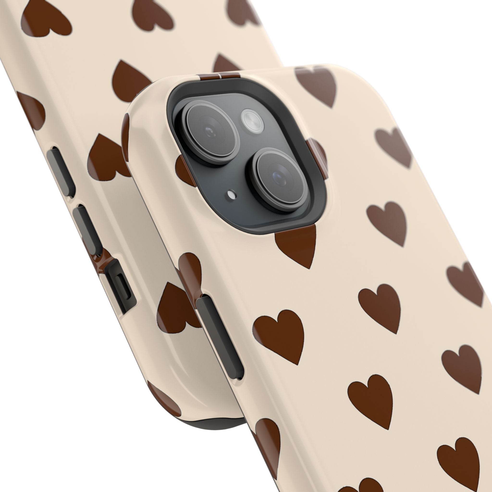 Impact-Resistant Phone Case — Brown Heart Pattern on Beige