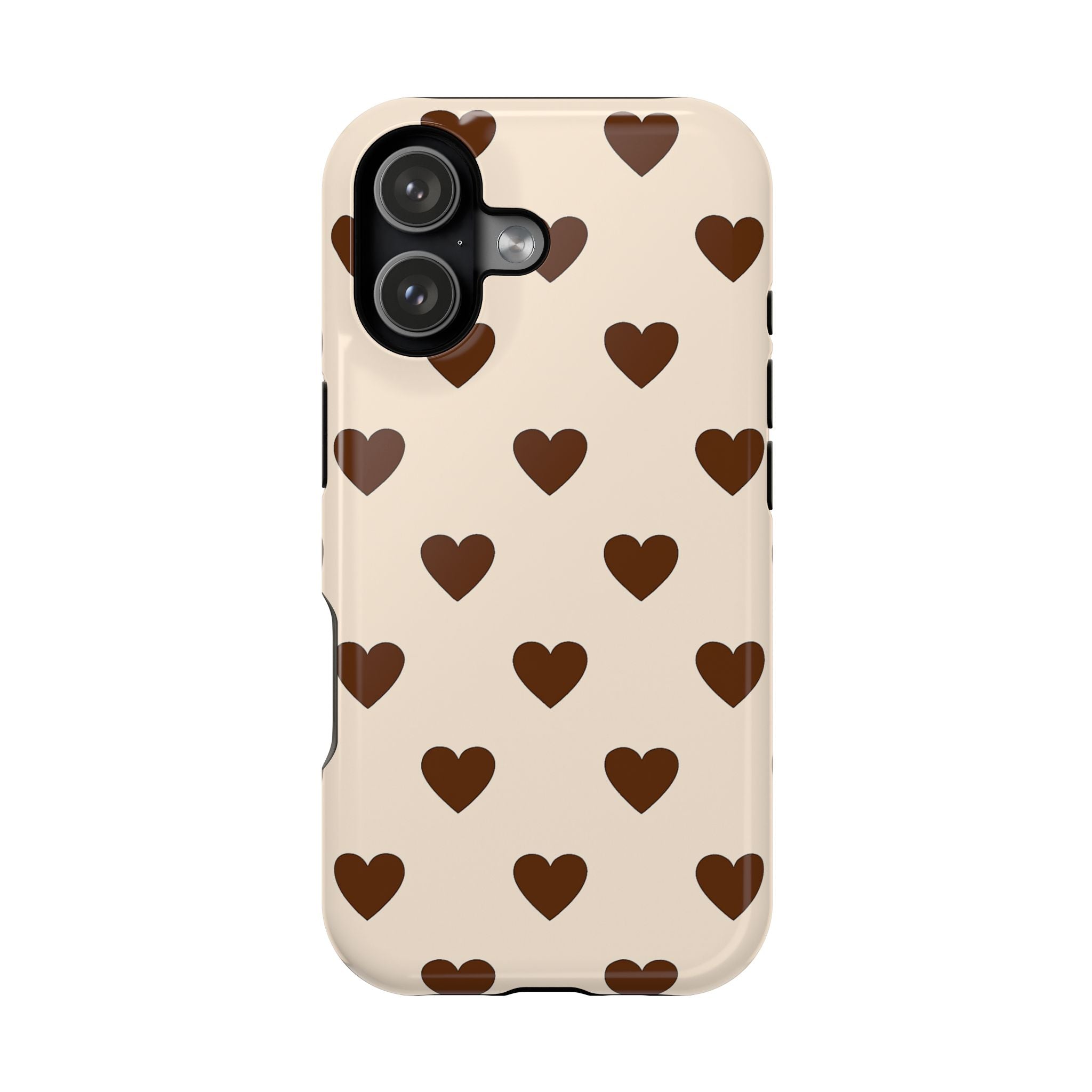 Impact-Resistant Phone Case — Brown Heart Pattern on Beige