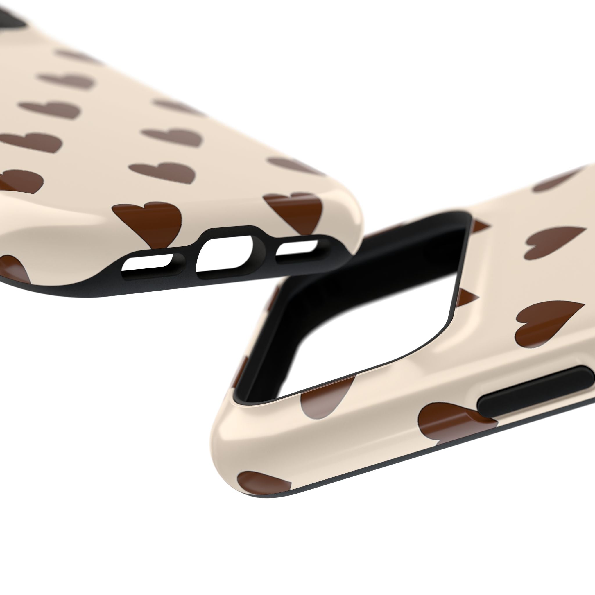 Impact-Resistant Phone Case — Brown Heart Pattern on Beige