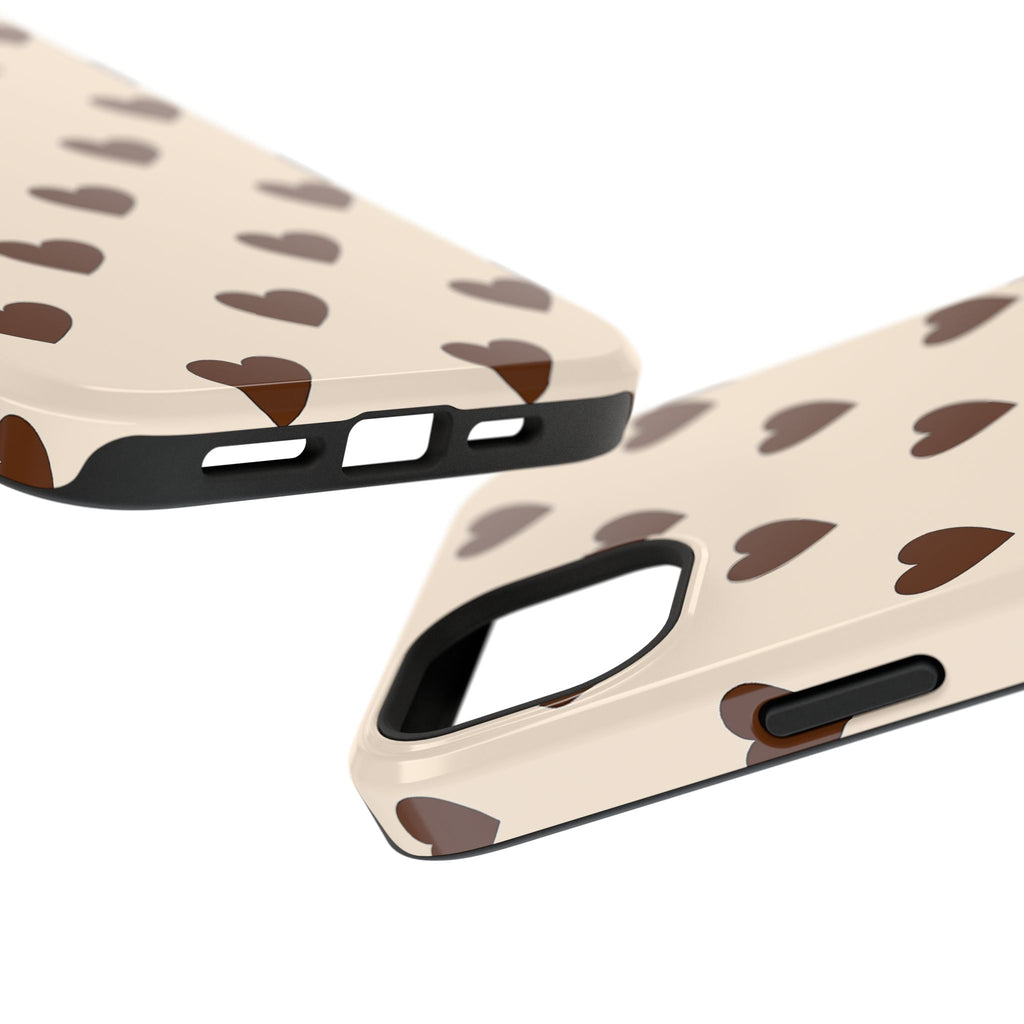 Impact-Resistant Phone Case — Brown Heart Pattern on Beige