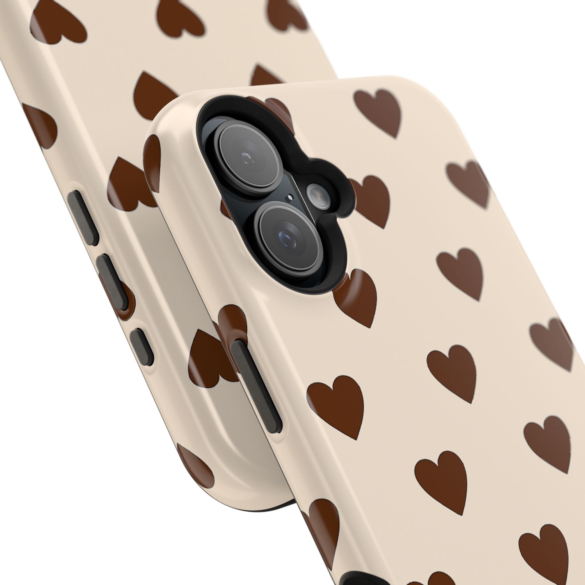 Impact-Resistant Phone Case — Brown Heart Pattern on Beige