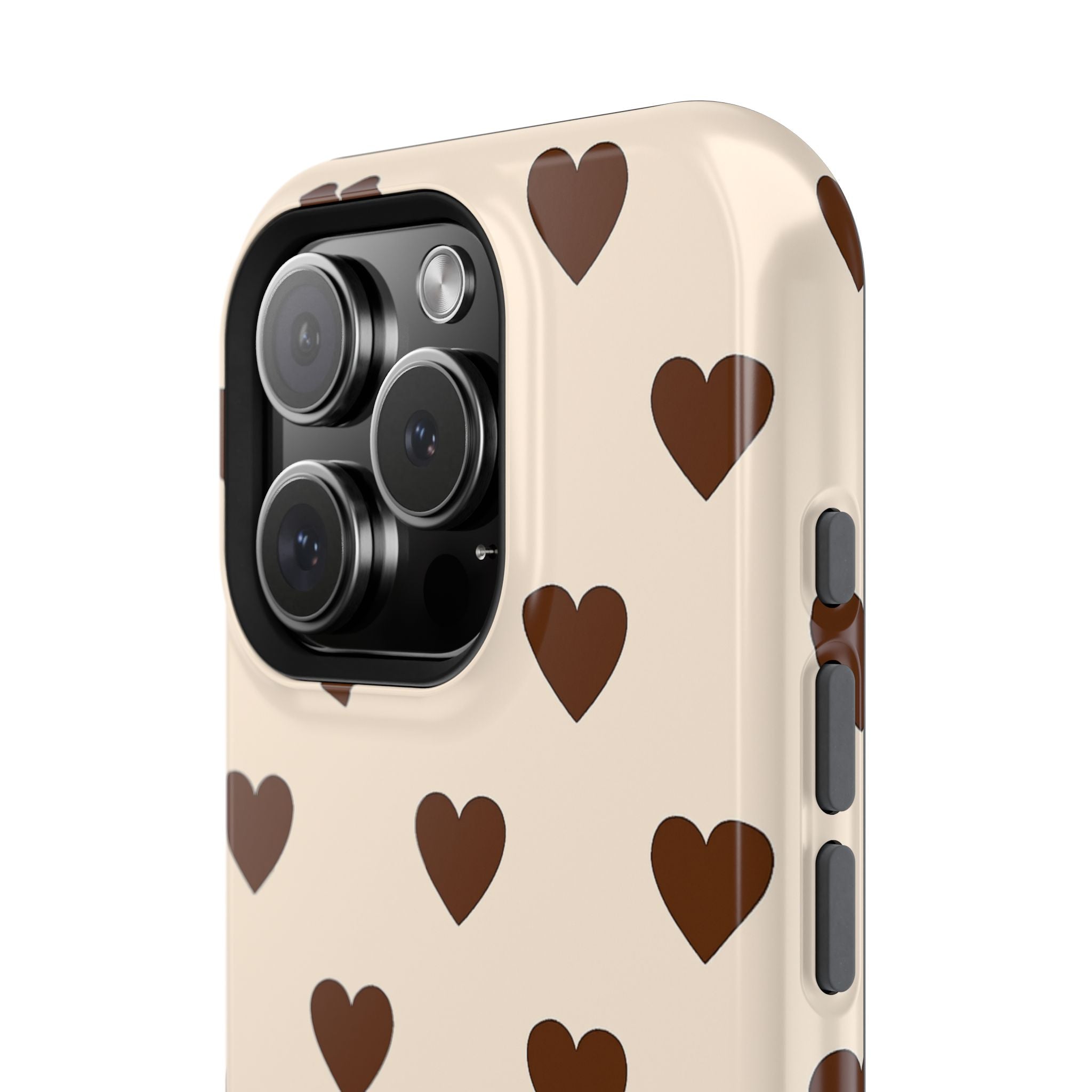 Impact-Resistant Phone Case — Brown Heart Pattern on Beige