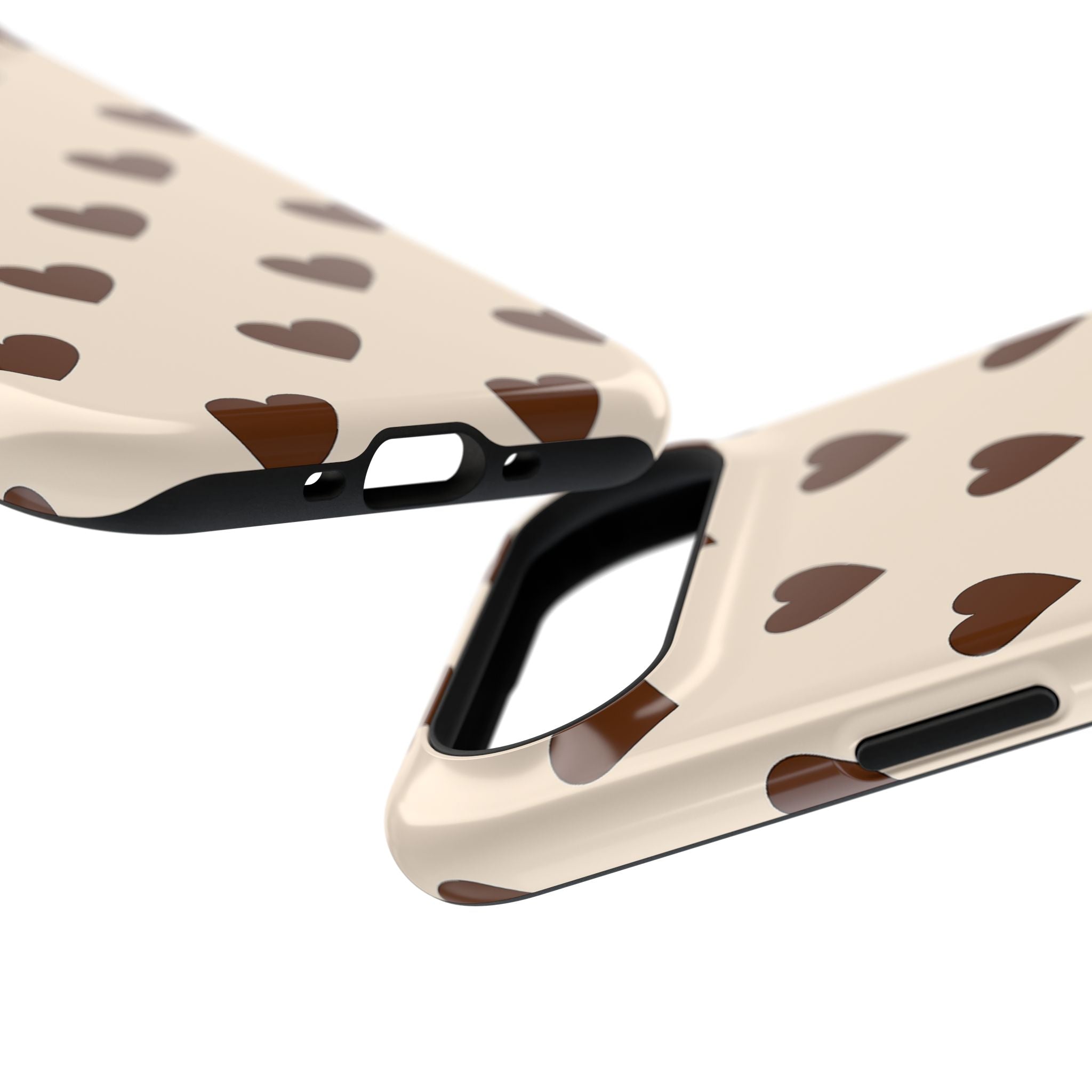 Impact-Resistant Phone Case — Brown Heart Pattern on Beige