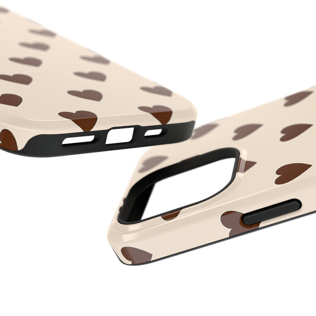Impact-Resistant Phone Case — Brown Heart Pattern on Beige