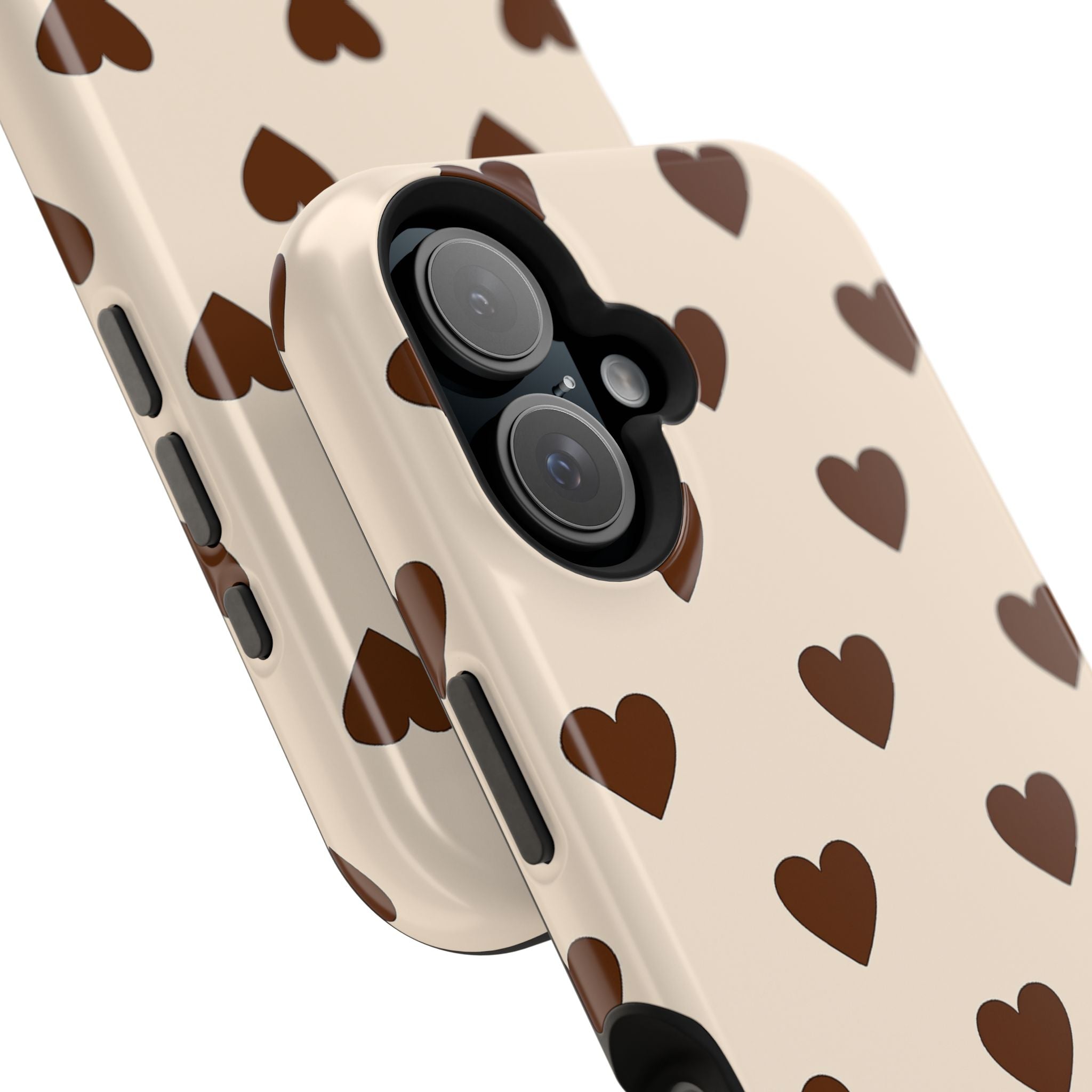 Impact-Resistant Phone Case — Brown Heart Pattern on Beige