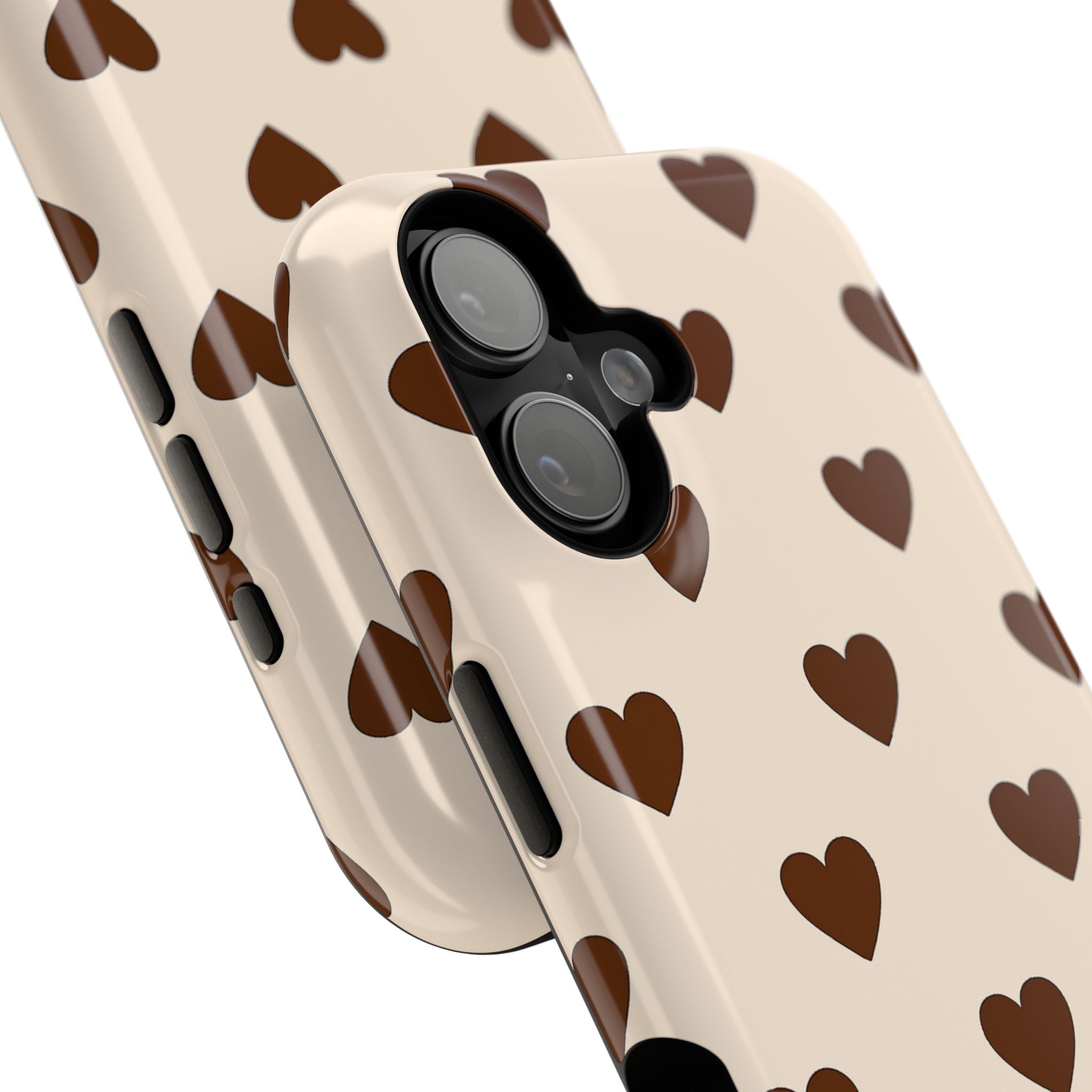 Impact-Resistant Phone Case — Brown Heart Pattern on Beige