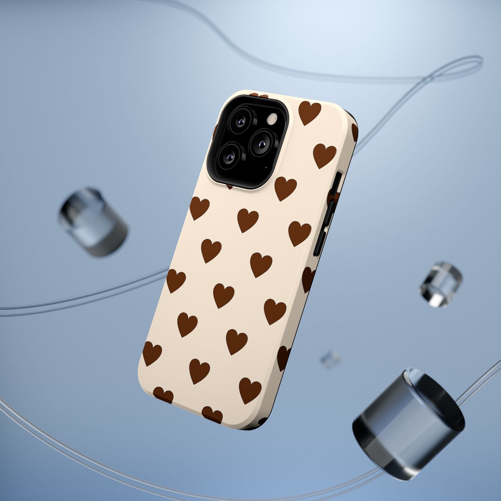 Impact-Resistant Phone Case — Brown Heart Pattern on Beige