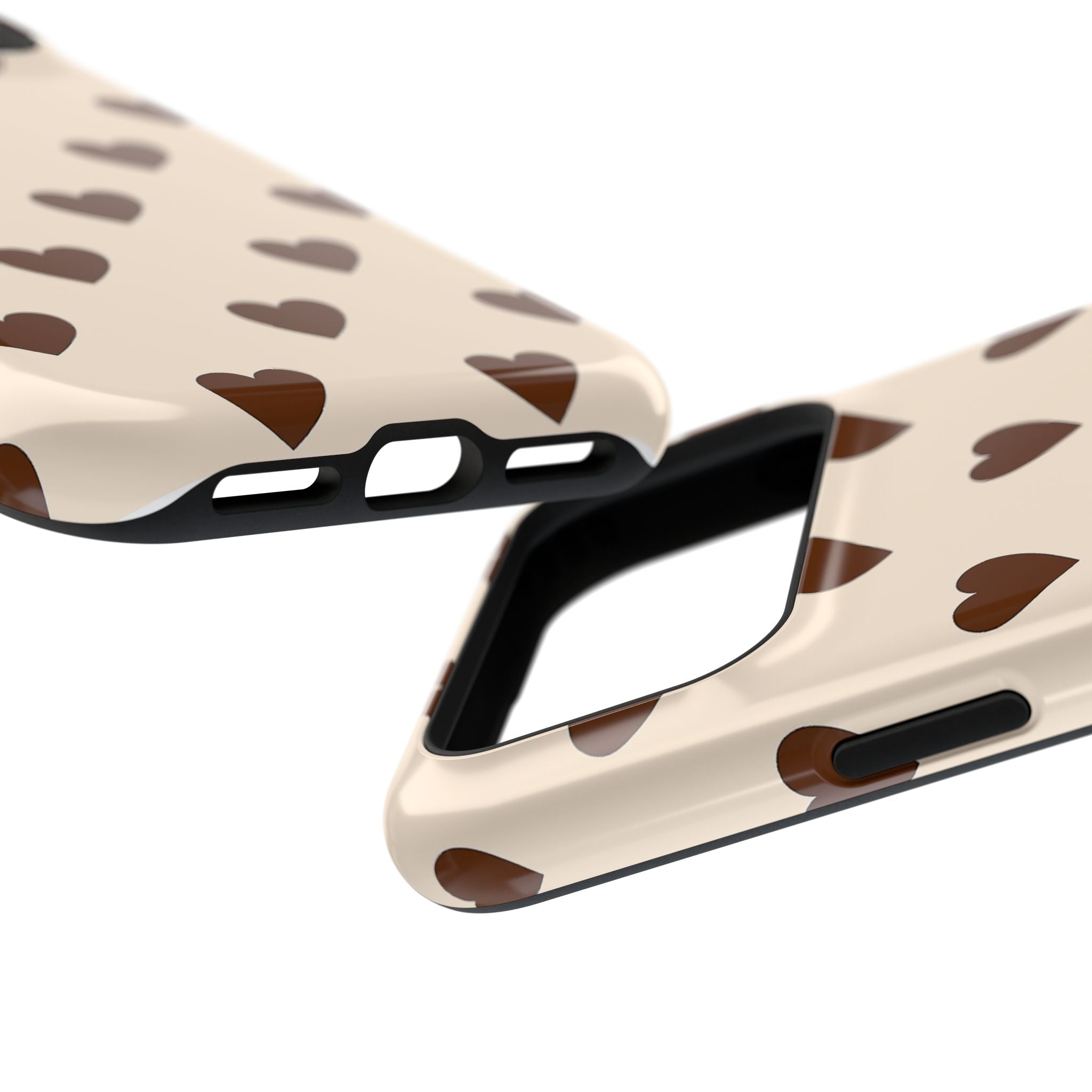 Impact-Resistant Phone Case — Brown Heart Pattern on Beige