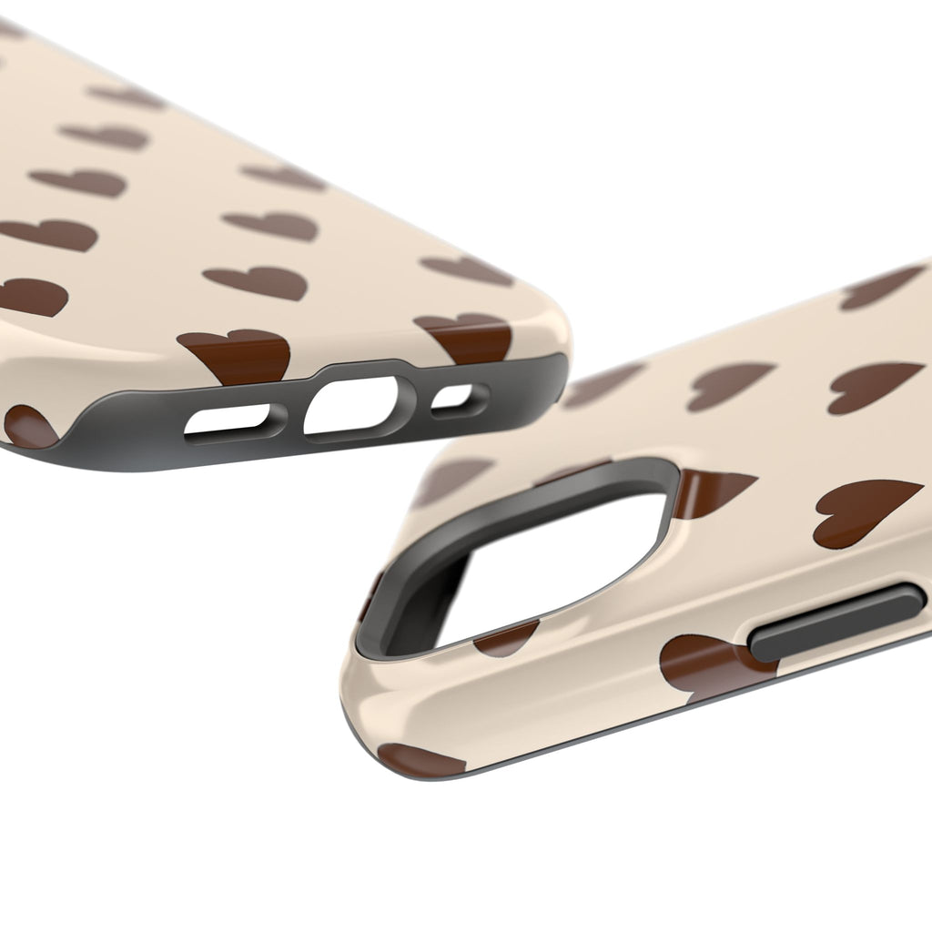 Impact-Resistant Phone Case — Brown Heart Pattern on Beige