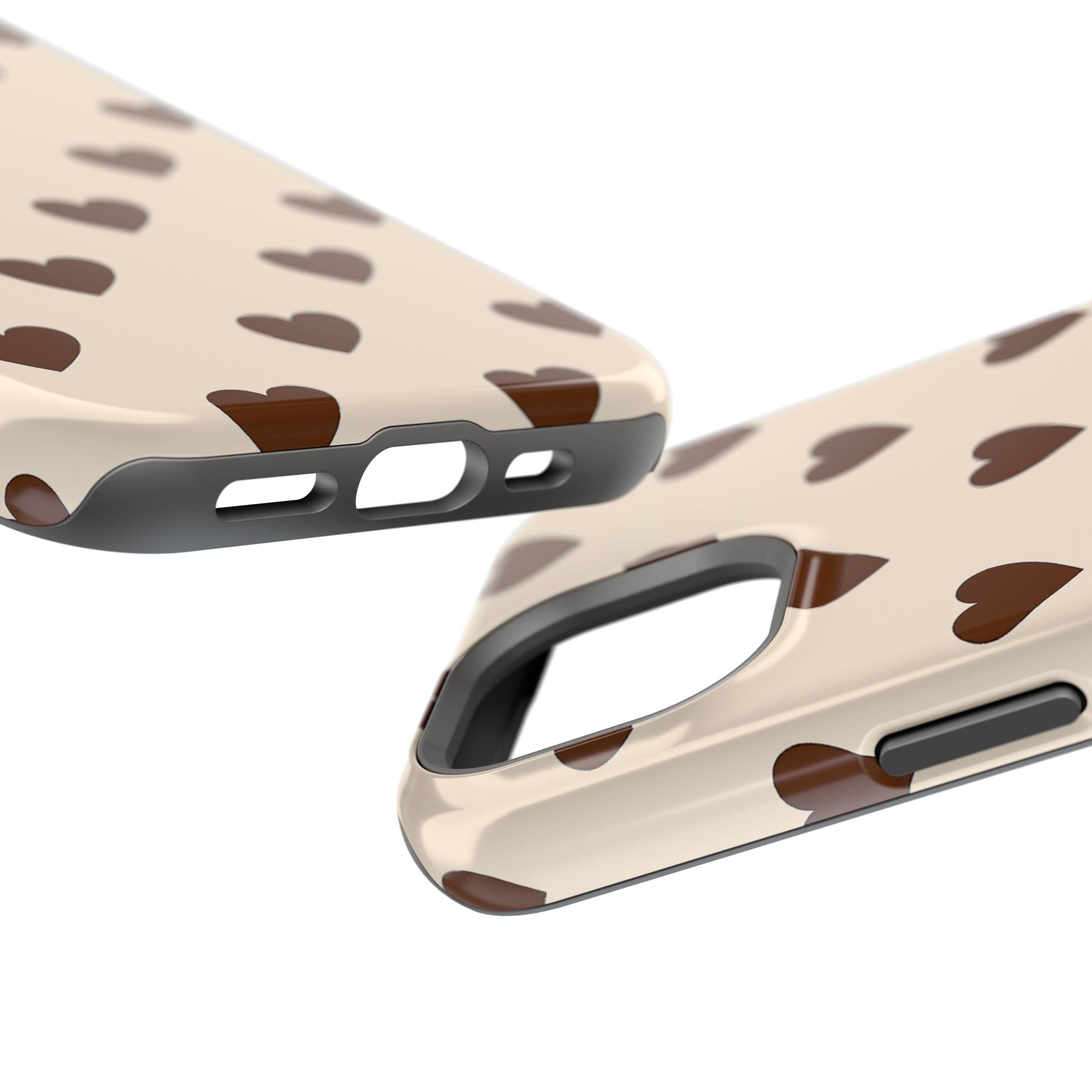 Impact-Resistant Phone Case — Brown Heart Pattern on Beige