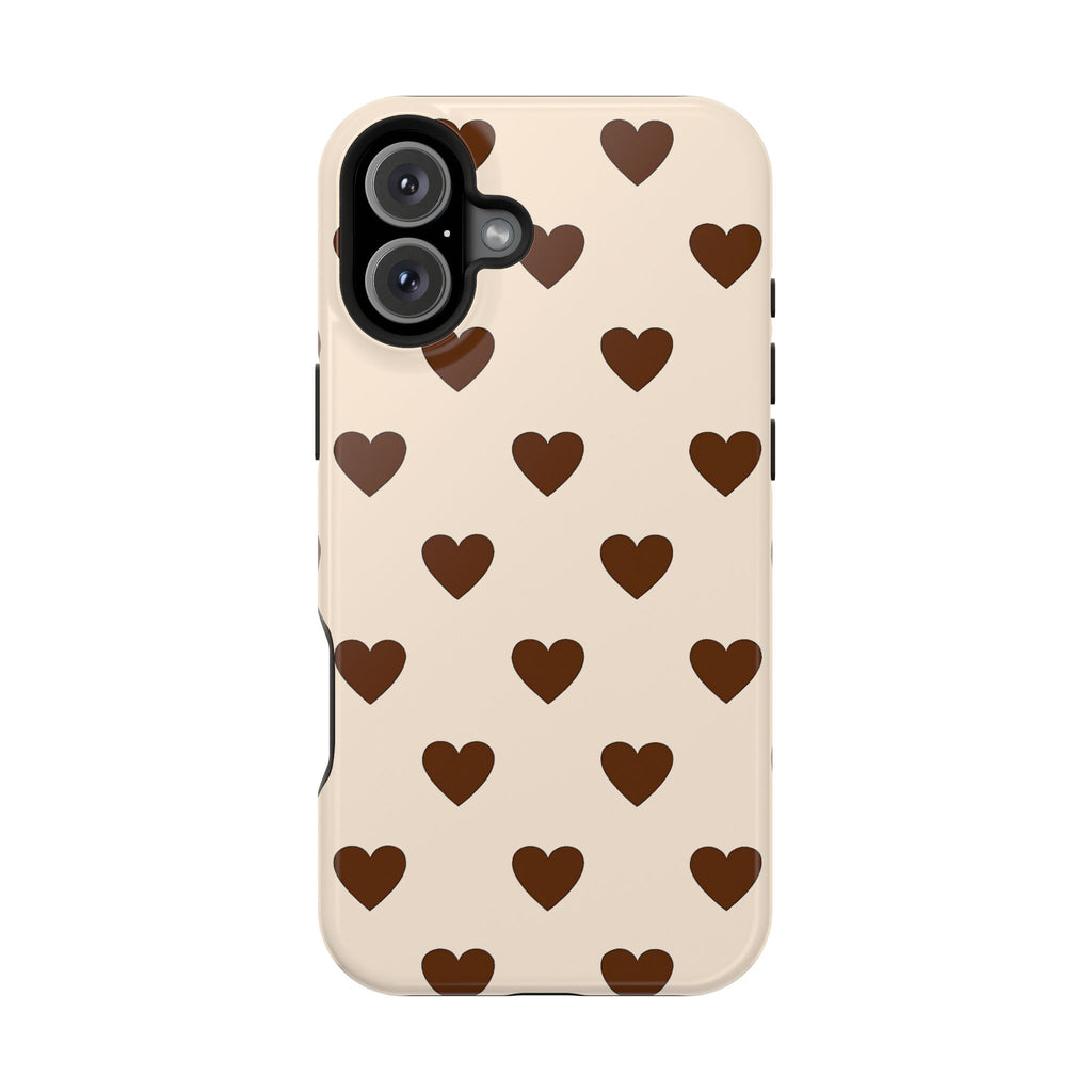 Impact-Resistant Phone Case — Brown Heart Pattern on Beige