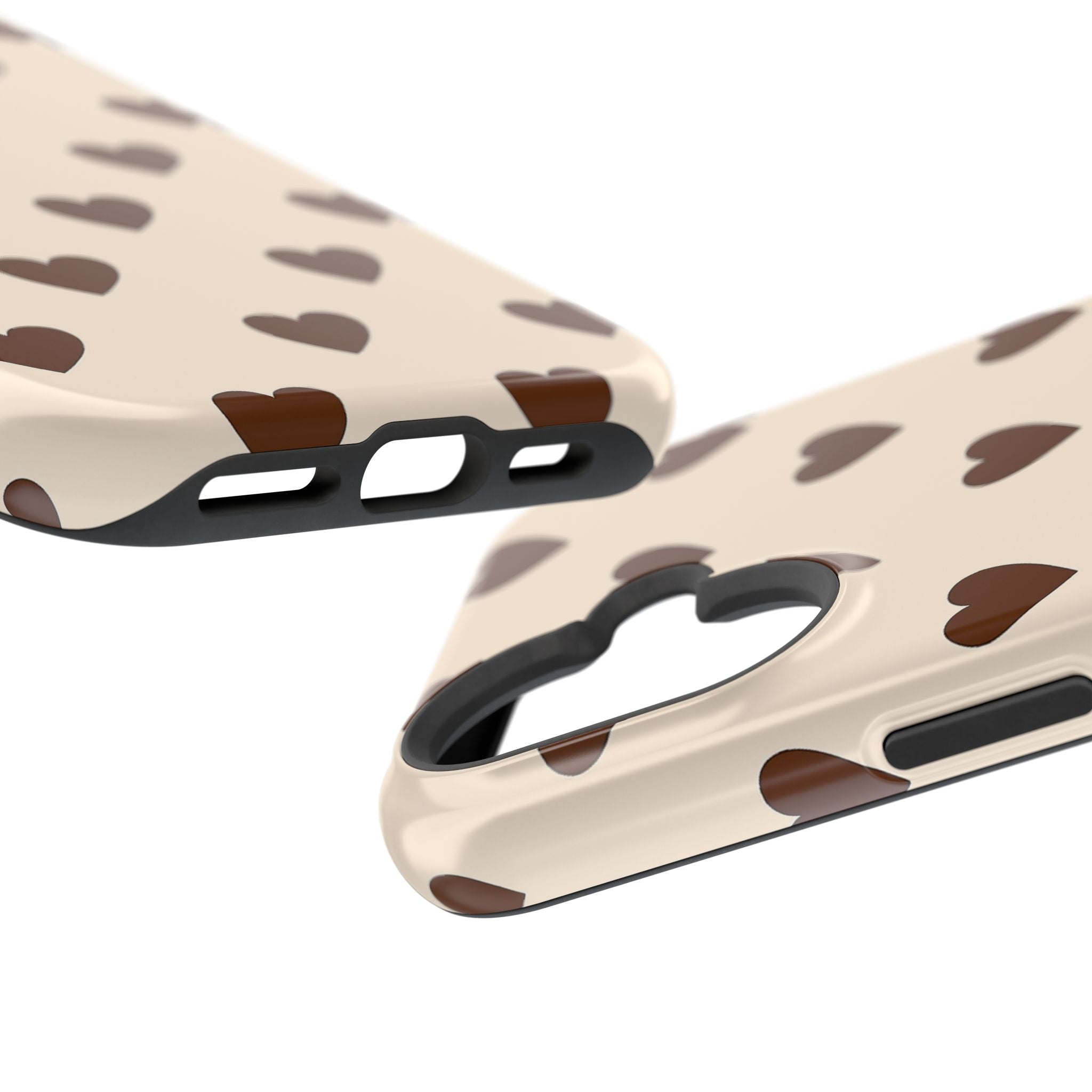 Impact-Resistant Phone Case — Brown Heart Pattern on Beige