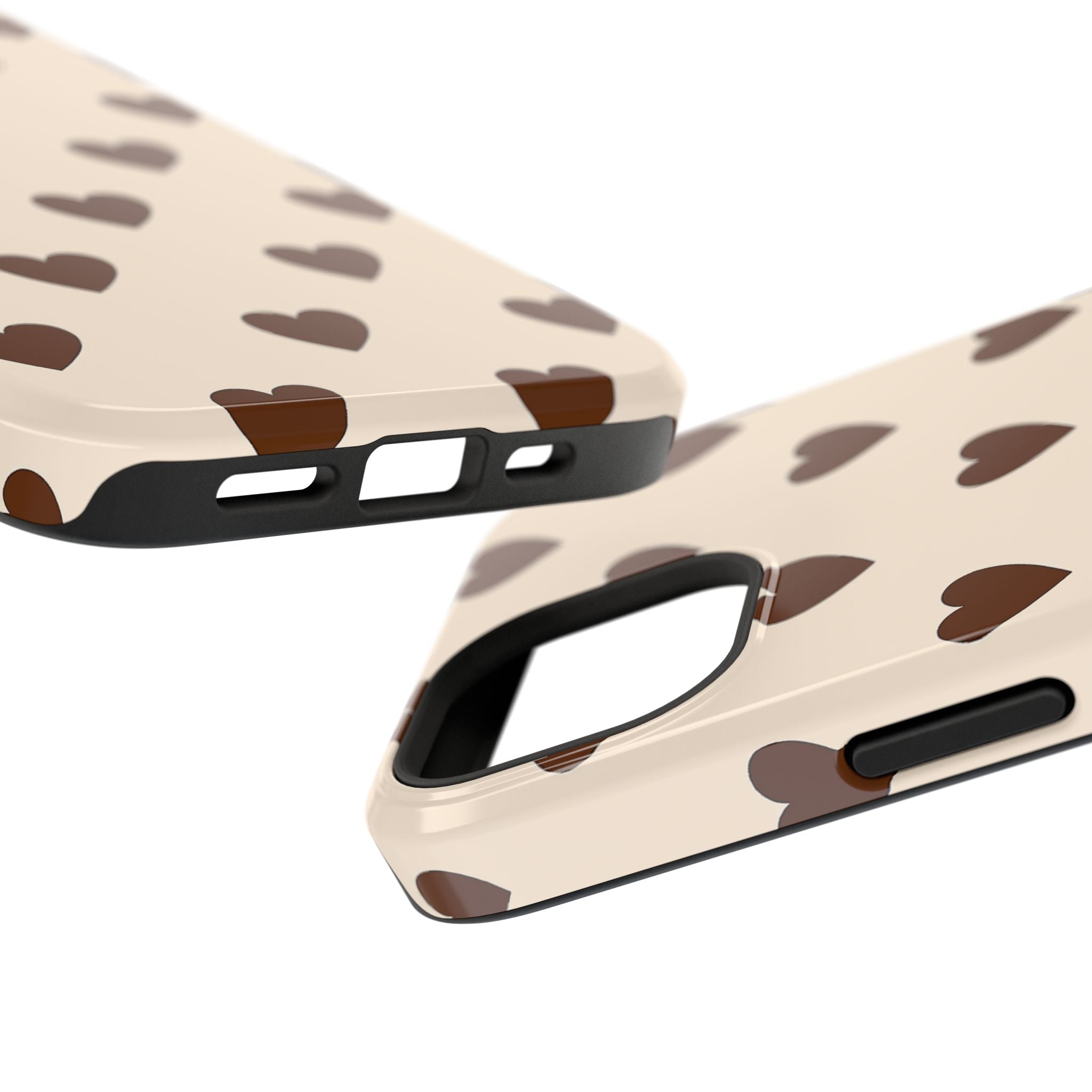 Impact-Resistant Phone Case — Brown Heart Pattern on Beige