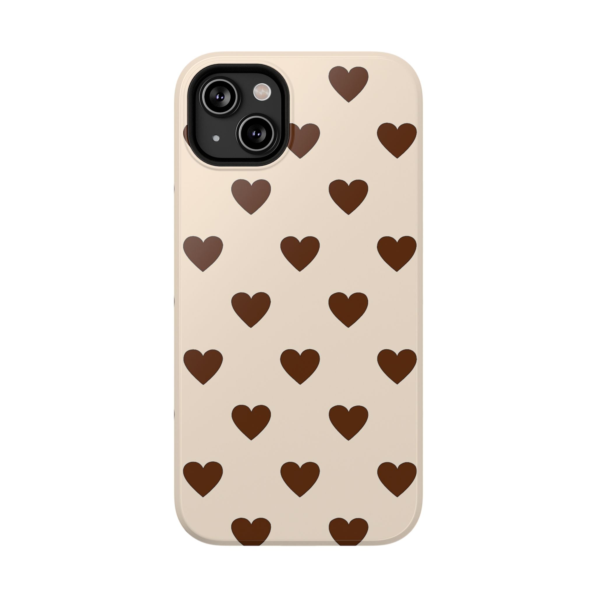 Impact-Resistant Phone Case — Brown Heart Pattern on Beige