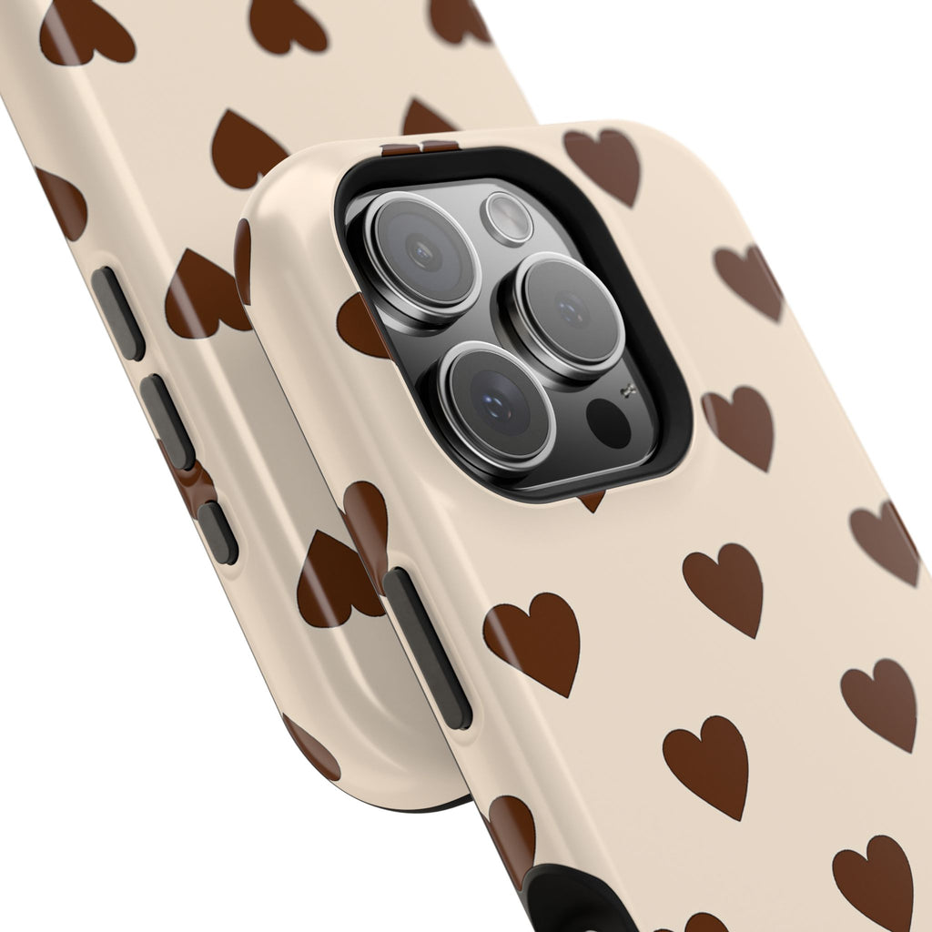 Impact-Resistant Phone Case — Brown Heart Pattern on Beige