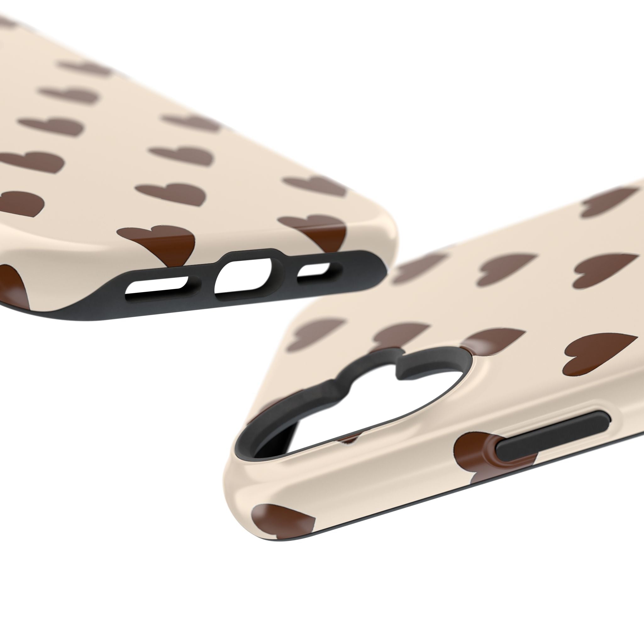 Impact-Resistant Phone Case — Brown Heart Pattern on Beige