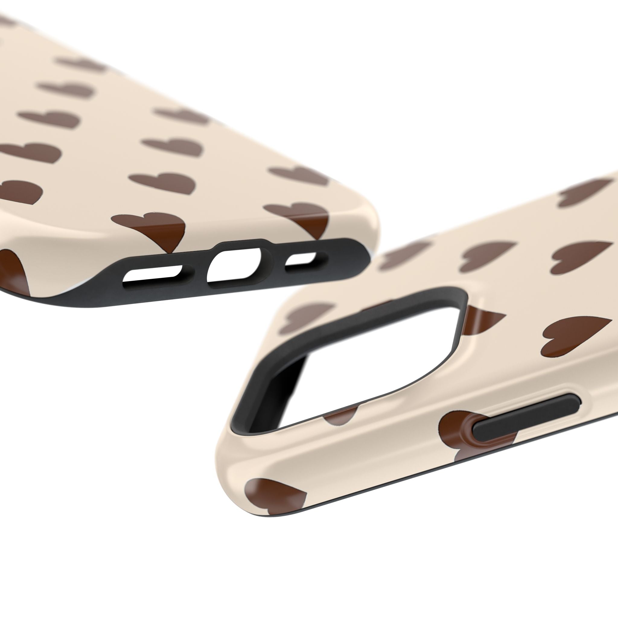 Impact-Resistant Phone Case — Brown Heart Pattern on Beige