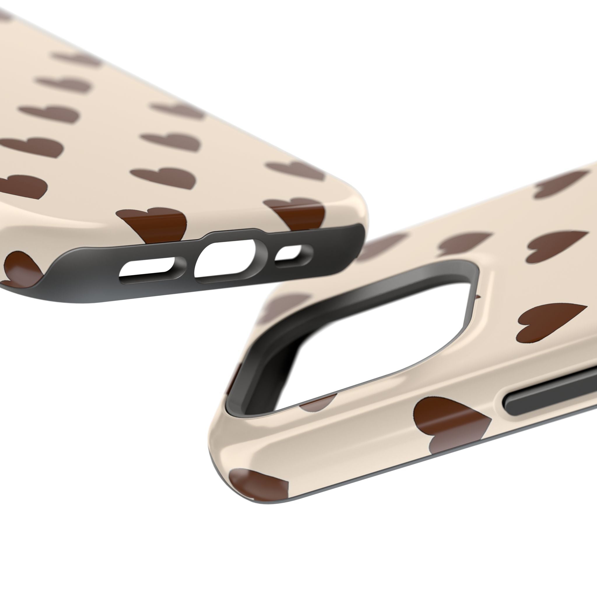 Impact-Resistant Phone Case — Brown Heart Pattern on Beige
