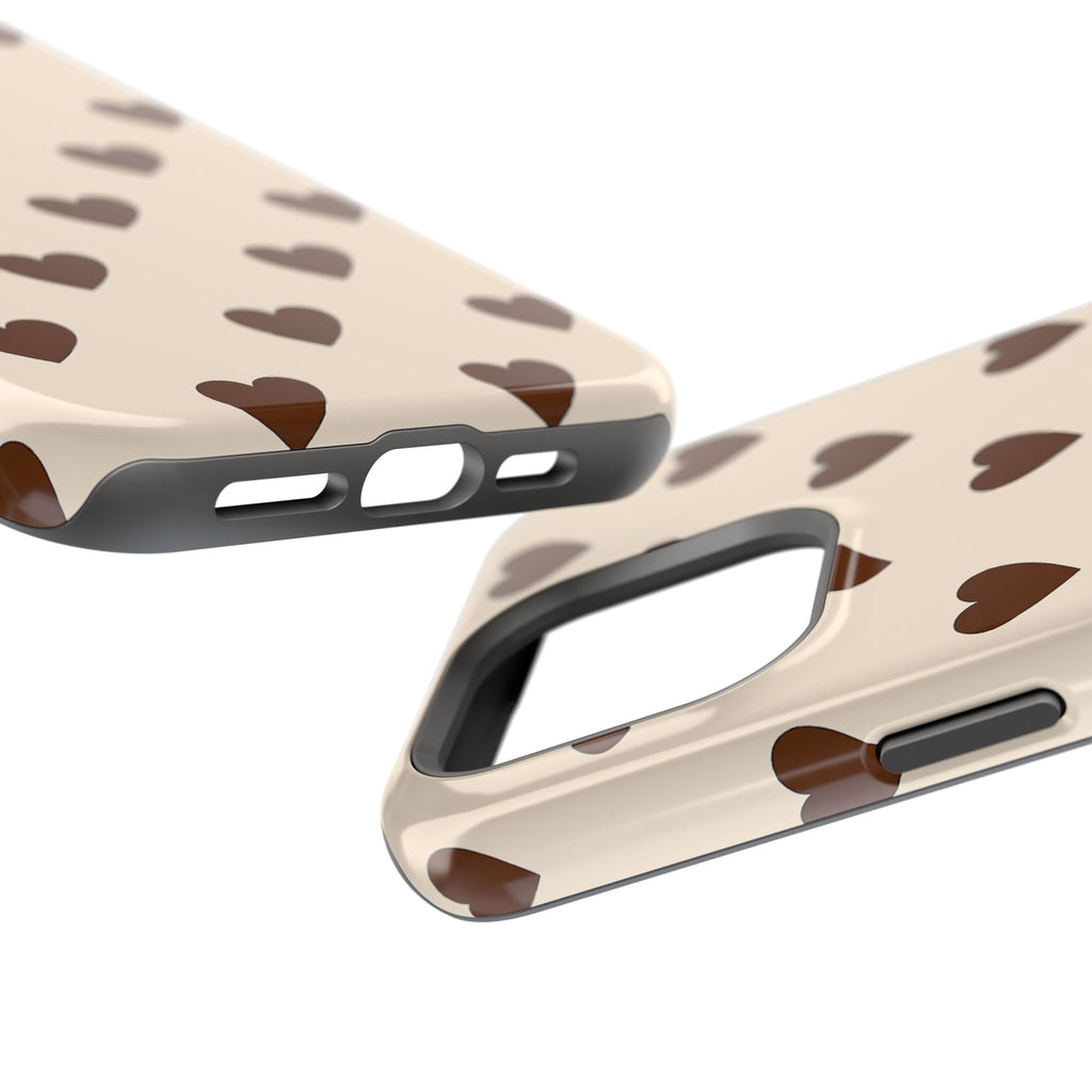 Impact-Resistant Phone Case — Brown Heart Pattern on Beige