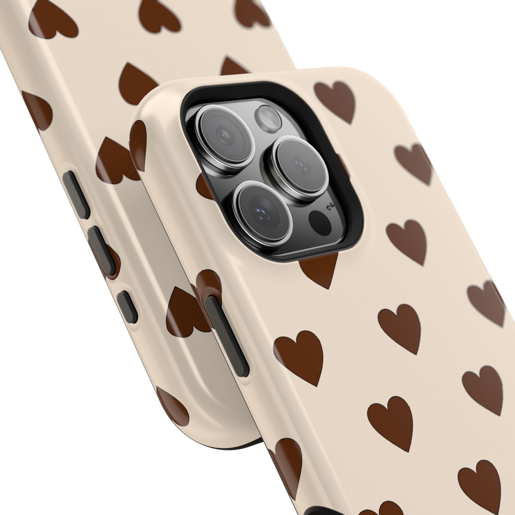 Impact-Resistant Phone Case — Brown Heart Pattern on Beige