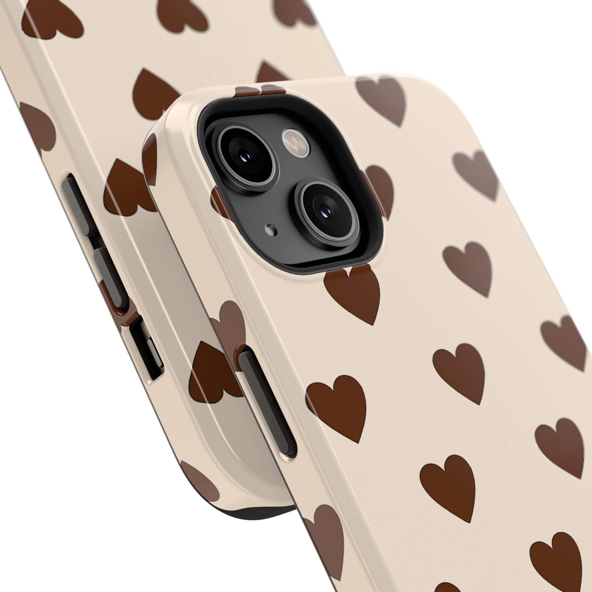 Impact-Resistant Phone Case — Brown Heart Pattern on Beige